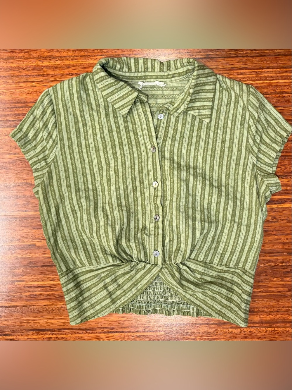 Sage the Label La Dolce Vita Green Striped Crop Blouse Cotton Medium EUC